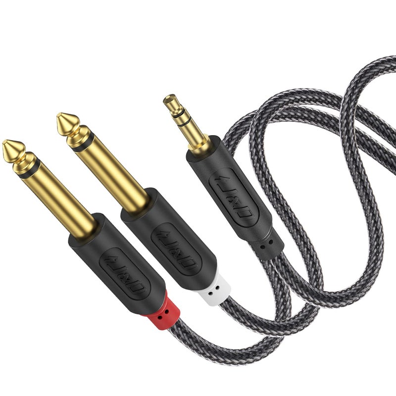 J&D 3.5mm TRS to Dual 6.35mm TS Breakout Cable, Gold Plated Audiowave Series 1/8 to Dual 1/4 Stereo Cable Splitter with Nylon Braid Compatible with PC, Computer Sound Card, Mixer, Speaker, 6 Feet - Image 1